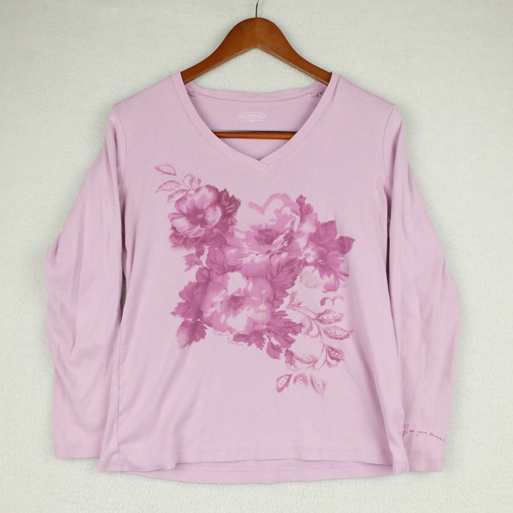 Northern Reflections Womens Sweater Medium Purple Floral V Neck Sweatshirt